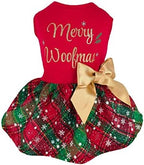 Fitwarm Merry Woofmas 100% Cotton Dog Christmas Outfits Girl Dog Holiday Dress Lightweight Doggie Costume Puppy Clothes Pet Apparel with Bowknot Cat Clothing Red Large by Fitwarm