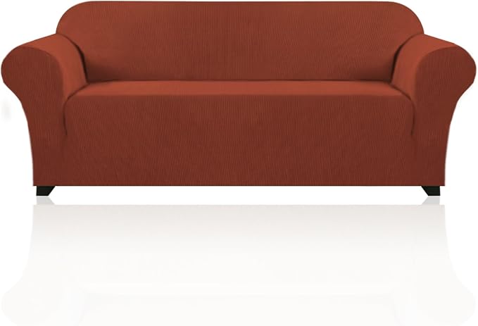 Stretch Sofa Cover Slipcover 1-Piece, Spandex Jacquard Fabric Universal Couch Cover for 3 Cushion, Washable Non Slip Sofa Cover, Pet Friendly (Sofa 74" - 88", Rust)