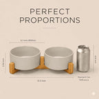 SPUNKYJUNKY Ceramic Dog and Cat Bowl with Wood Stand Non-Slip Matte Glaze Weighted Food Water Set for Cat Medium Dog 28.7 OZ
