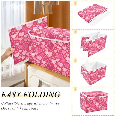Bolaz Valentines Red Heart Flower Florals Storage Bins with Lids and Handles, Foldable Storage Box Storage Basket with Cover Collapsible Organizer Containers for Home Closet, Shelves - Image 4
