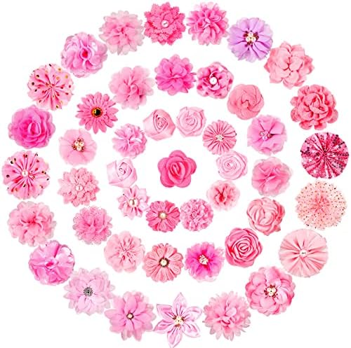 Hoteam 50 Pcs Dog Collar Flowers Bows Accessories, Pink by Hoteam