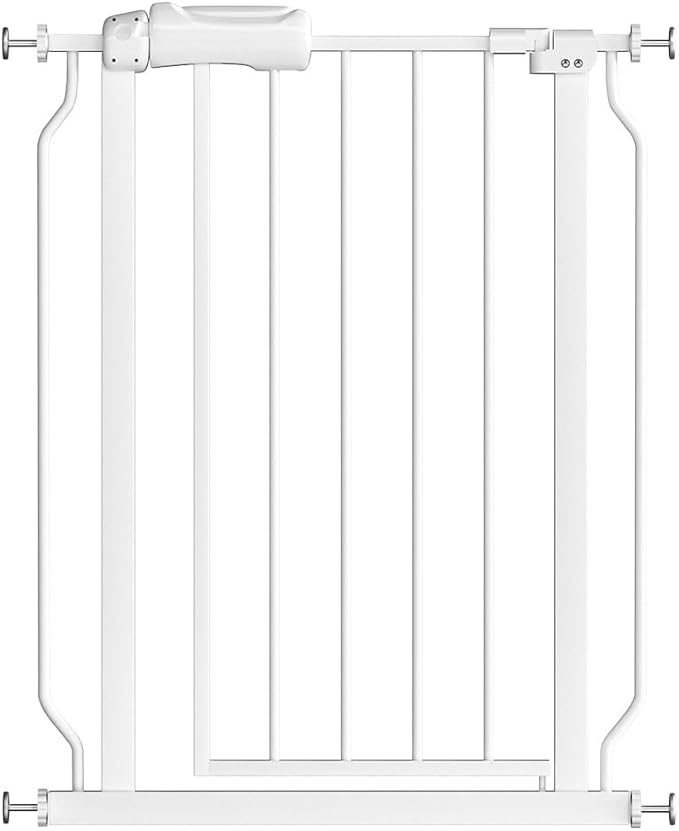 Fairy Baby 27 Inch to 29 Inch Wide Narrow Baby Gates for Small Doorways | Auto Close Double-Lock Safety Gates Pressure Mounted for Stairs Hallway Walk Through Kids or Pets, One-Hand Operation, White