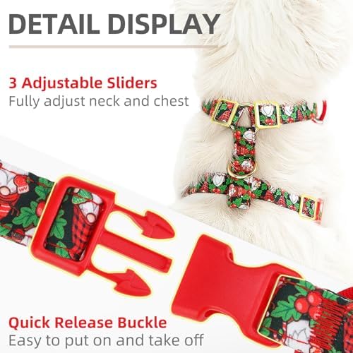 PUPTECK Christmas Dog Harness Collar and Leash Set with Gift Box, No Pull Soft Light Pet Harness, Reflective Adjustable Puppy Vest, for Small Sized Dogs Cats Walks, Red&Green XS - Image 2