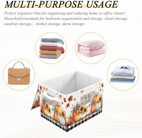 Bolaz Storage Bins with Lids and Handles,Pumpkin Storage Box Basket with Cover Collapsible Organizer Containers for Home Closet, Shelves - Image 7