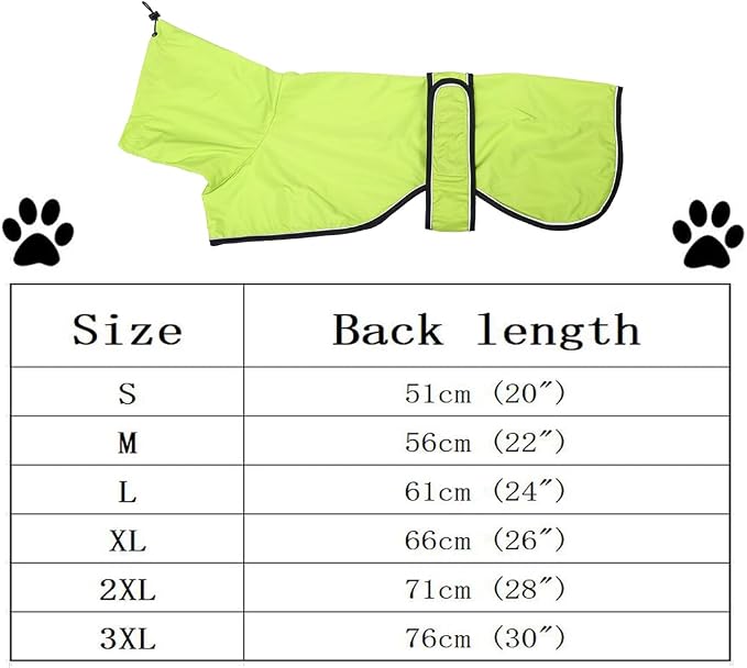 Greyhound Whippet Raincoat Waterproof with Reflective Stripe high Neck fit for Italian Greyhounds Whippets Long Back Breeds - Light Green - XXL