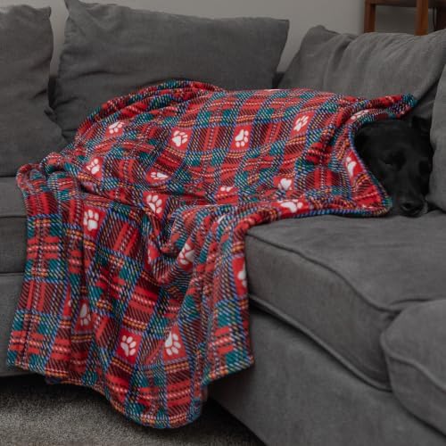 Pet Throw Blanket Ultra Soft Fleece Durable for Crates Beds Sofas Travel (Traditional Tartan Paw Plaid, Large) - Image 3