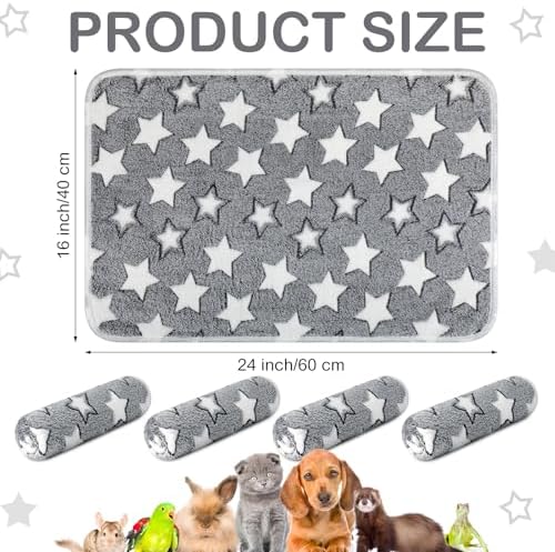Reginary 4 Pcs Guinea Pig Fleece Cage Liners, Gray Star, 24 x 16 Inch - Image 2