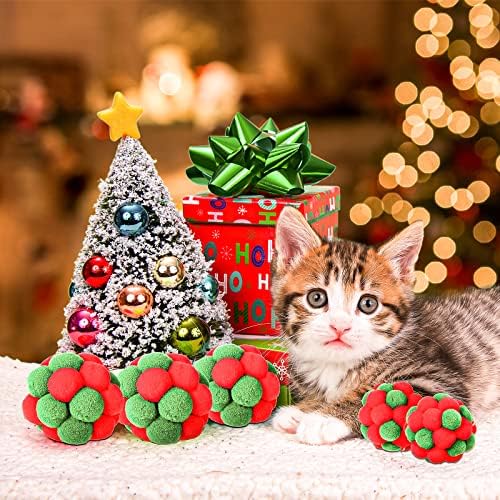 Queekay 6 Pieces Christmas Cat Toy Balls with Bell, 2 Sizes Soft Fuzzy Colorful Interactive Kitten Cat Toys - Image 5