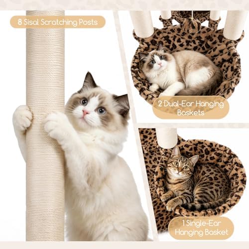 Globlazer 82in Leopard Extra Large Cat Tree for Indoor Large Cats, S82 - Image 4