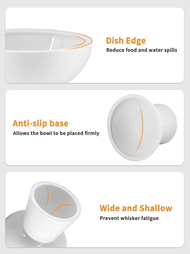 LoeJan Elevated Cat Food and Water Bowls Set, Extra Wide and Raised Ceramic Feeder, Anti-Vomit Whisker-Free Pressure Feeding Bowl for Kittens Adult Small Dogs