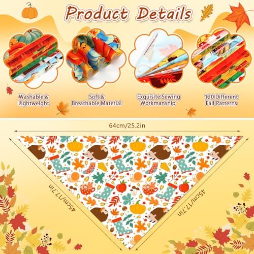 120 Pcs Fall Thanksgiving Dog Bandanas Bulk Adjustable Dog Scarves Pumpkin Turkey Puppy Bandanas Autumn Pet Neckerchief Washable Holiday Bandana for Small Medium Large Dog Pet Grooming Accessories - Image 3