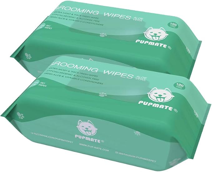 Natural Pet Grooming Wipes, 100 Fresh Counts, Extra Moist & Thick for Dogs & Cats, Puppies & Kittens