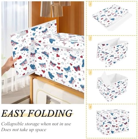 Bolaz Storage Bins with Lids and Handles,Butterfly Flag Stars Pattern Storage Box Basket with Cover Collapsible Organizer Containers for Home Closet, Shelves - Image 4
