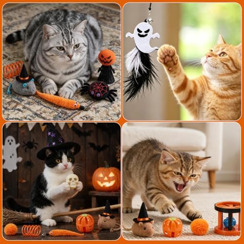 13 Day Halloween Cat Advent Calendar 2026, Interactive Cat Toys Countdown Calendar with Feather Wand, Plush Mice, Bell Balls, Springs, for Cats - Image 4