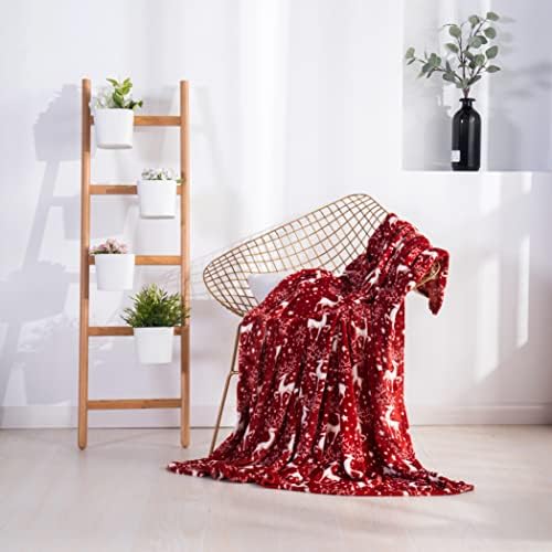 Elegant Comfort Luxury Velvet Super Soft Christmas Prints Fleece Blanket-Holiday Theme Home Décor Fuzzy Warm and Cozy Throws for Winter Bedding, Couch and Gift, 50 x 60 inch, Red Reindeer - Image 4