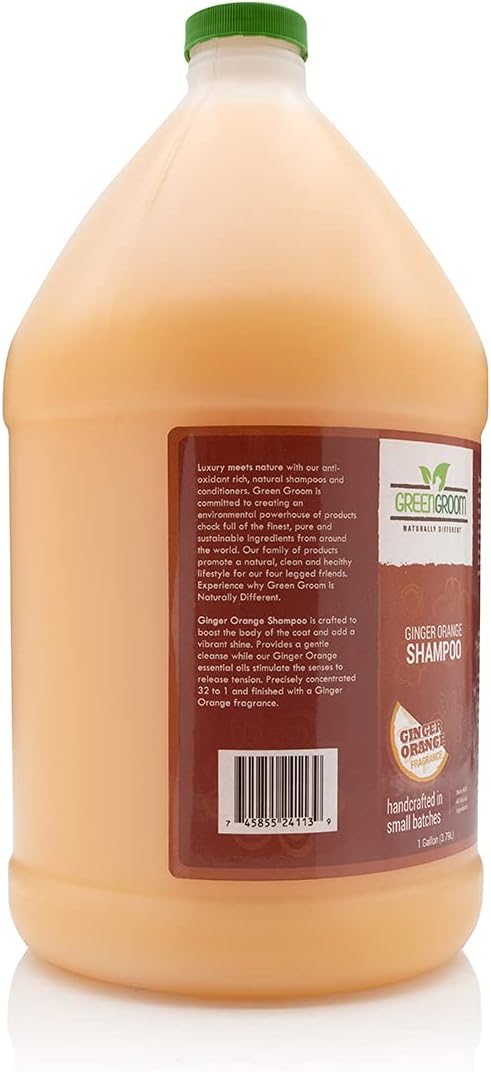 Green Groom Ginger Orange Aromatherapy Calming Dog Shampoo, 1 Gallon | 32:1 Concentrate, Essential Oils Calm and Relieve Tension, Coconut Oil, Boosts Volume, Pet Grooming Wash, Groomer Grade