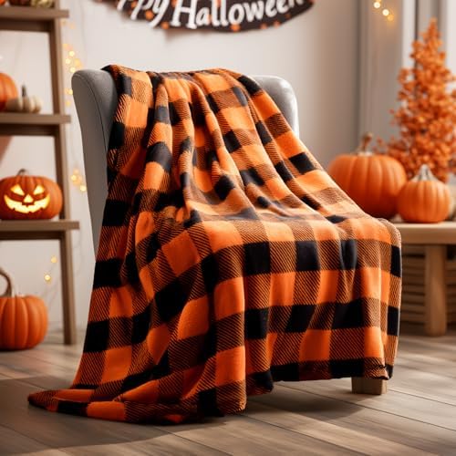 BEDELITE Halloween Twin Blanket for Decor & Gift, Orange & Black, 60"x80" - Image 5