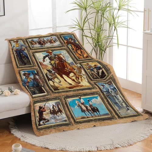 Western Cowboy Blanket for Girls Women Boys Men Adults Kids Soft Cozy Fleece Country Wild West Throw Blankets Gifts Warm Flannel Plush Stuff Lightweight Decorative for Couch Bed Sofa 60"X50" - Image 2