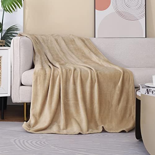 Beige Fleece Plush Throw Blanket 60"x80"for Couch Sofa Fuzzy Cozy Flannel - Image 2