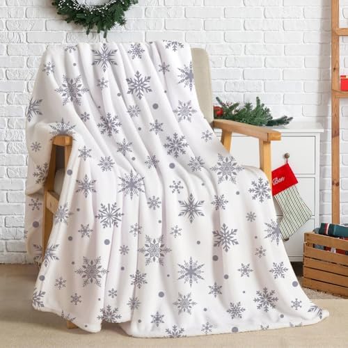 Christmas Throw Blanket Grey Snowflake Throw Blanket Christmas Decorative Plush Blankets Winter Holiday Plush Blankets Fuzzy Cozy Soft Warm Fleece Blankets for Couch Bed Sofa 60 X 80inch - Image 3