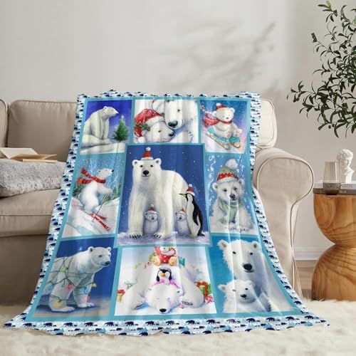 Christmas Polar Bear Blanket for Girls Women Boys Men Adults Kids Soft Cozy Fleece Cute White Bears Throw Blankets Gifts Warm Flannel Plush Lightweight Decor for Couch Bed Sofa 80"X60" - Image 4