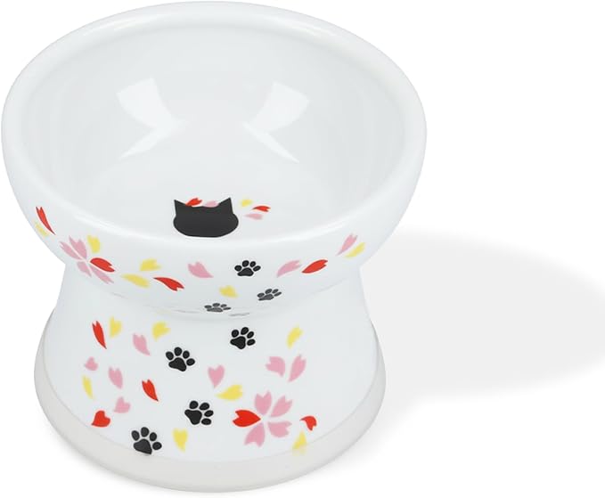 Necoichi Ceramic Elevated Cat Food Bowl (Sakura, Large Flat)