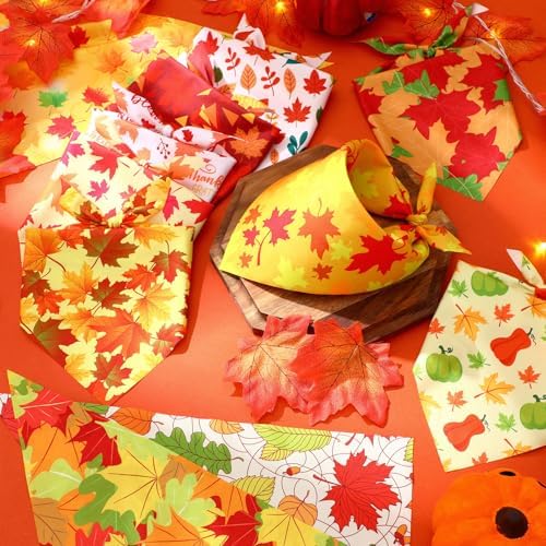 Preboun 50 Pcs Fall Dog Bandanas Bulk, Autumn Pumpkin Maple Leaves Pattern - Image 5