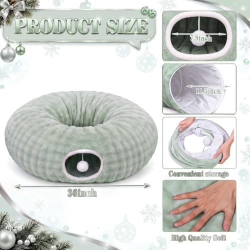 Christmas Tree Cat Tunnel 36 in Donut Bed, Green, Bubble Fleece, Fluffy - Image 3