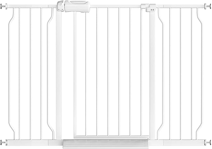 Fairy Baby 48-53 Inch Extra Wide Baby Gates Auto Close Child Safety Gates | Metal Banister for Stairs Doorways Hallway, Indoor Walk Through Pressure Mounted Pet Gates for Kids Pets, Double-Lock, White