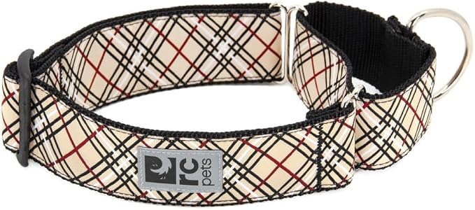 RC Pets 1-1/2 Inch All Webbing Martingale Training Dog Collar, Medium, Tan Tartan