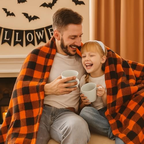 BEDELITE Halloween Throw Blanket for Decor & Gift, Orange & Black, 50"x60" - Image 4