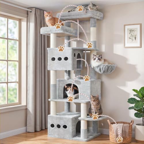 Gitelsnour Cat Tree, 71.6'' Tall Cat Tower with 3 Large Cat Condos, GCT800W - Image 5