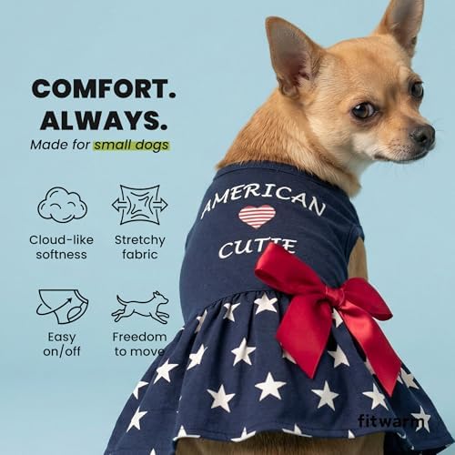 Fitwarm 100% Cotton 4th of July American Cutie Dog Clothes Memorial Day Dog Outfits Patriotic Dresses Doggie Dress Pet Cat Apparel Blue XXS - Image 6
