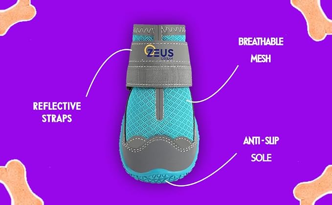 Dog Boots – Breathable Paw Protectors, Anti-Slip Sole (4 Pack, Size 6, Blue), for Small Dogs | Hiking, Hot Pavement & Winter Snow | Adjustable Straps with Reflective Safety Design