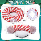 Leyndo 37 x 10 Inches Candy Cane Cat Tunnel Christmas Tree Skirt Bed Under Christmas Tree Cat Cave Donut with Central Mat Festive Decor for Small Medium Large Cats, Kittens, Rabbit - Image 3