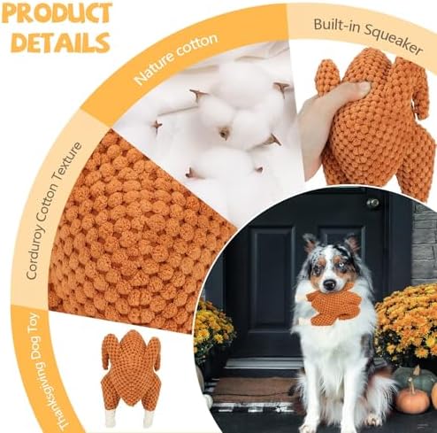 BWOGUE Thanksgiving Turkey Dog Toy, Durable Squeaky Plush Dog Toys, Stuffed Pet Chew Toys Thanksgiving Interactive Pet Toys for Puppy Small Medium Dogs - Image 3