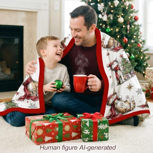 Christmas Fleece Blanket, Red Cat Christmas Trees Throw Blanket - Image 6