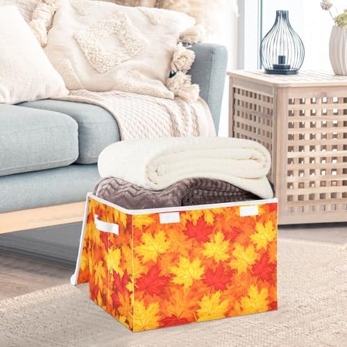 Bolaz Storage Bins with Lids and Handles, Fall Maple Leaves in Autumn Storage Box Storage Basket with Cover Collapsible Organizer Containers for Home Closet, Shelves - Image 5