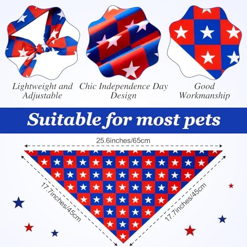 Preboun 50 Pcs Patriotic Dog Bandanas Bulk 4th of July Bandanas for Dogs Triangle Kerchief Scarf Set for Pets Independence Day Costume Photo Props Accessories Pet Shops, 25 Styles(25.6 x 17.7 x 17.7) - Image 3