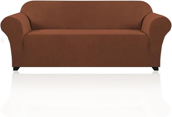Stretch Sofa Cover Slipcover 1-Piece, Spandex Jacquard Fabric Universal Couch Cover for 3 Cushion, Washable Non Slip Sofa Cover, Pet Friendly (Large Sofa 90"-100",Caramel)