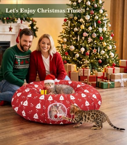 Pawaboo Cat Tunnel Under Christmas Tree Skirt for Indoor Cats, Xmas Tree - Image 2