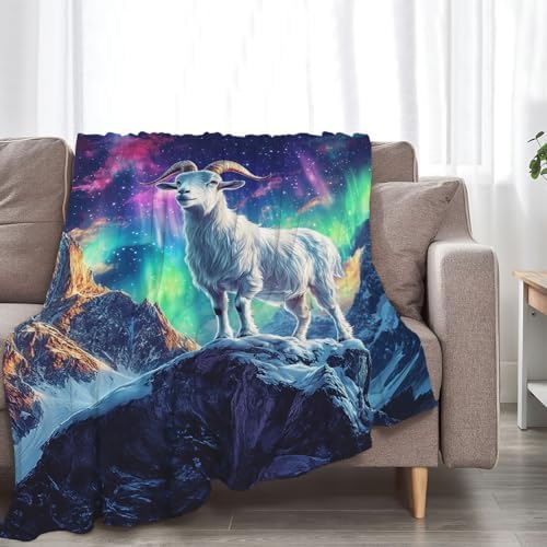 Goat Blanket Aurora Mountain Goat Animal Lover Throw Blankets Gifts for Girls Boys Kids Soft Cozy Fleece Plush for Couch Sofa Bed 80"x60" - Image 4
