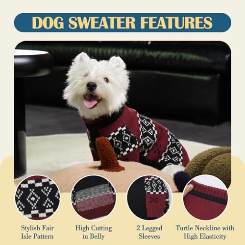 ROZKITCH Dog Sweaters for Small Medium Dogs Boy Girl, Christmas Sweater Holiday Outfit, Classic Fair Isle Pattern Knit Pullover, Warm Winter Clothes for Cats Small Dogs DarkRed M - Image 3