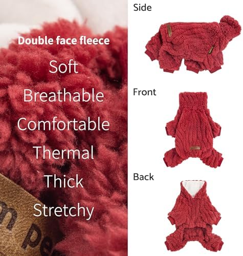 Fitwarm Turtleneck Fleece Dog Sweater Pajamas, Warm Winter Dog Clothes for Small Dogs Boy Girl, Fuzzy Pet Onesie with Feet, Red, Small - Image 5