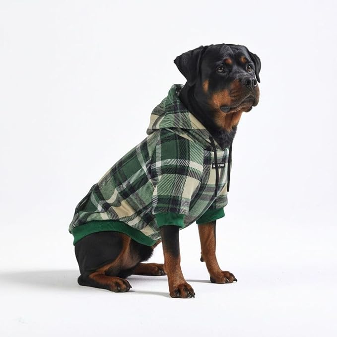 Spark Paws Dog Hoodie – Premium Dog Sweater for Small, Medium, and Large Dogs | Warm Outfits for French Bulldogs, Pitbull, Puppy, Winter Jacket Alternative - Green Plaid - 5XL