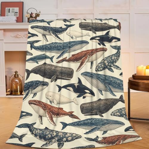 Whale Throw Blanket Vintage Ocean Marine Wildlife Gifts 50''x60'' by Fuzawet
