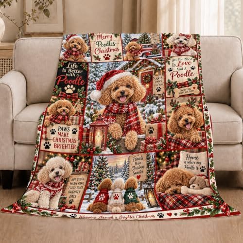 Christmas Poodle Throw Blanket Cute Curly Dog Holiday Gifts 60''X80'' - Image 2
