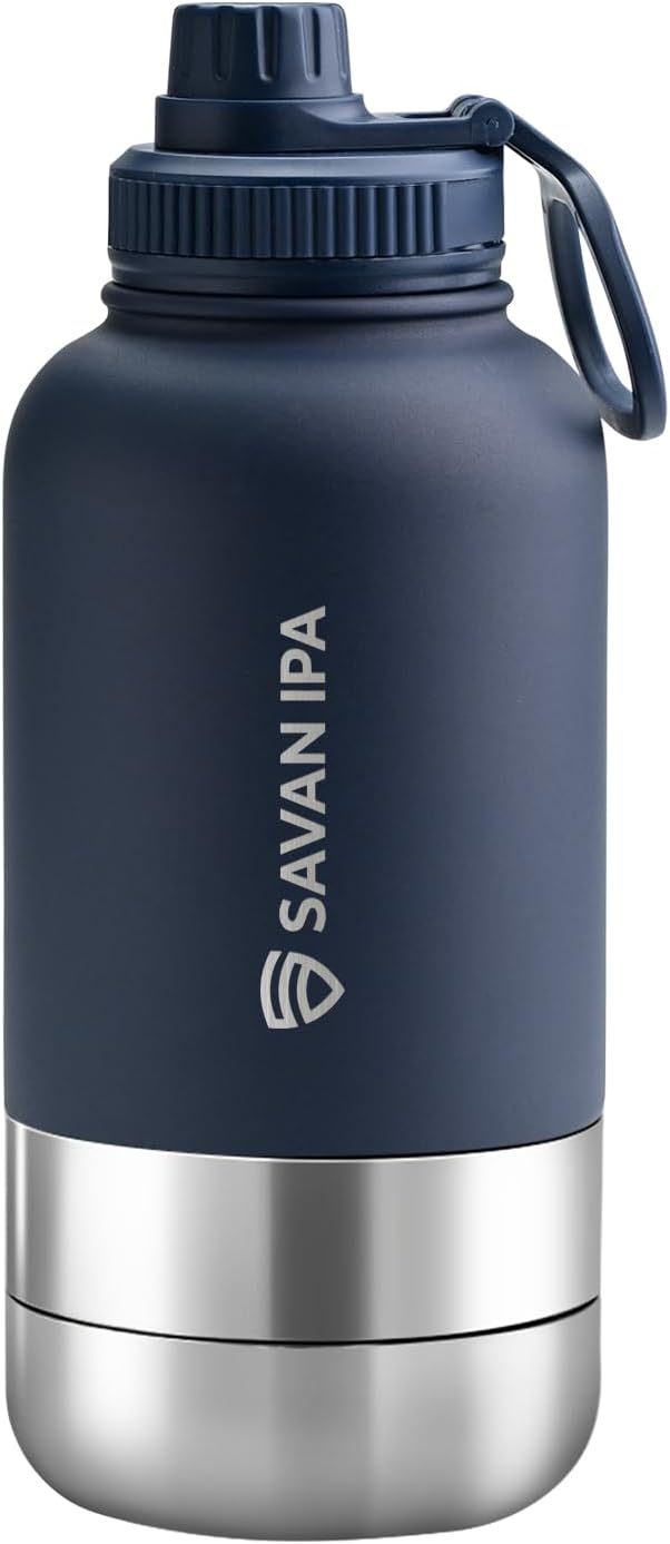 3 in 1 Insulated Stainless Steel Dog & Human Water Bottle | Leakproof Travel Dispenser with 2 Detachable 8.5 oz Bowl, 24H Cold/12H Hot, Carrying Case for Walking, Hiking,Camping & Outdoor Travel