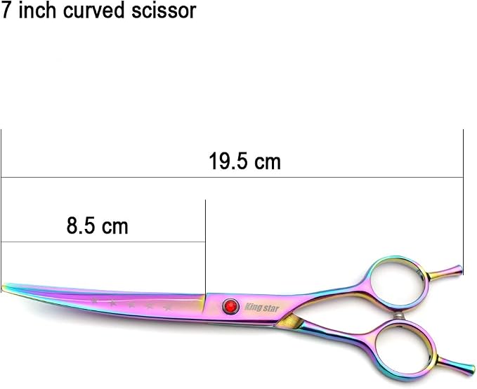 7.0in Titanium Professional Pet Grooming Scissors Set,Straight & Thinning & Curved Scissors 3pcs Set for Dog Grooming,A349 (Rainbow)