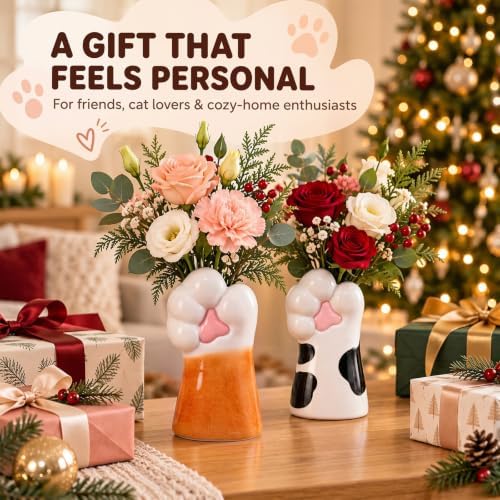Remerry 2 Pcs Ceramic Cat Paw Vase for for Cat Lovers, Christmas Home Decor - Image 2